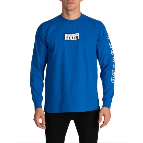 Pro Club Embroidered Box Logo Long Sleeve Heavyweight - ROYAL