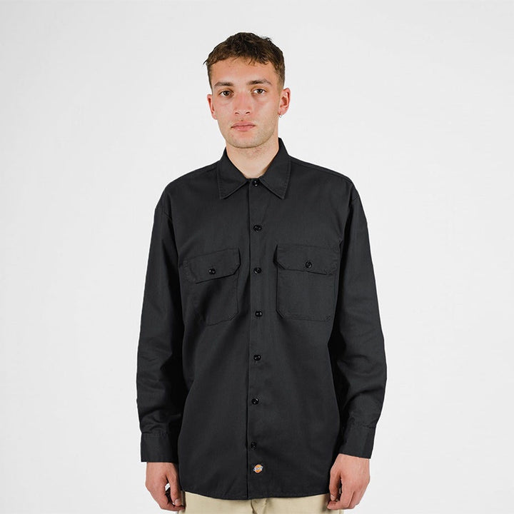 DICKIES –574 LONG SLEEVE WORK SHIRT - BLACK