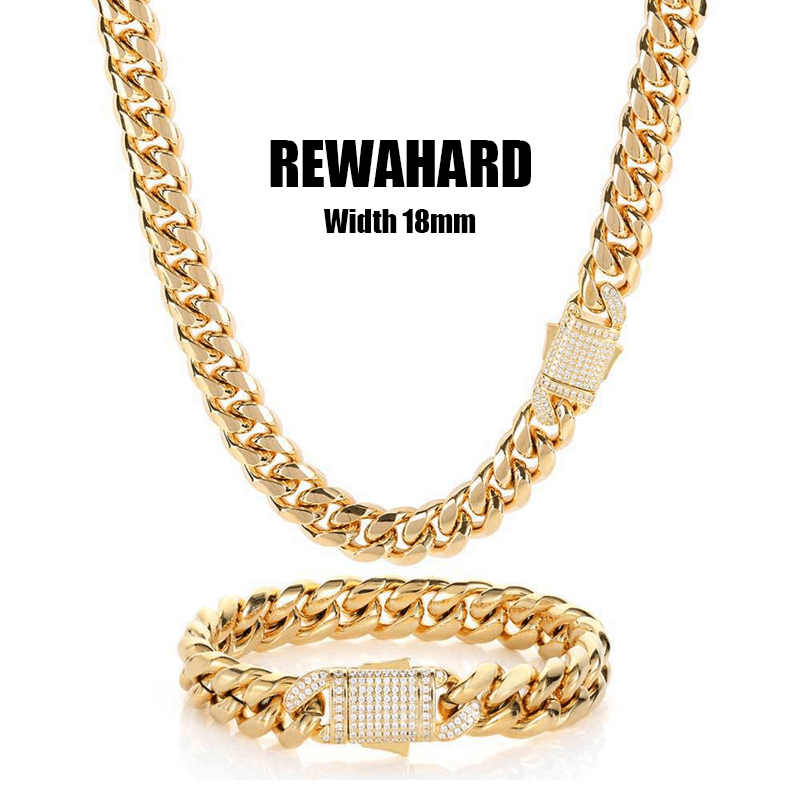 Men's Stainless-Steel Diamond Joint 18mm Cuban Chains GOLD