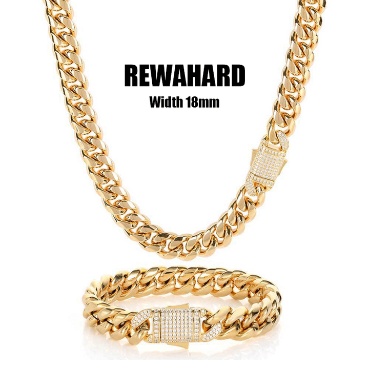 Men's Stainless-Steel Diamond Joint 18mm Cuban Chains GOLD
