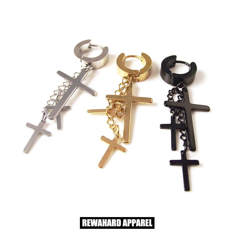 Coated Metal Surgical Steel Triple Crosses  Earrings