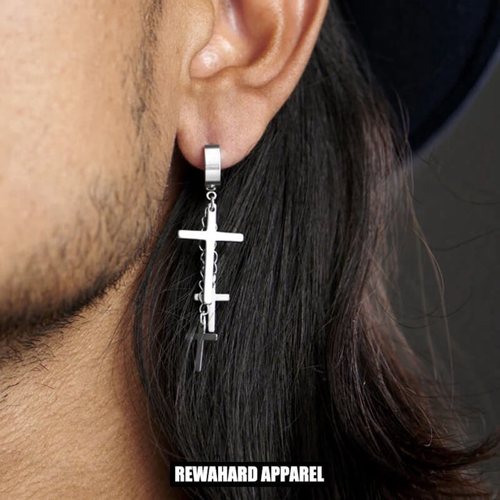 Coated Metal Surgical Steel Triple Crosses  Earrings
