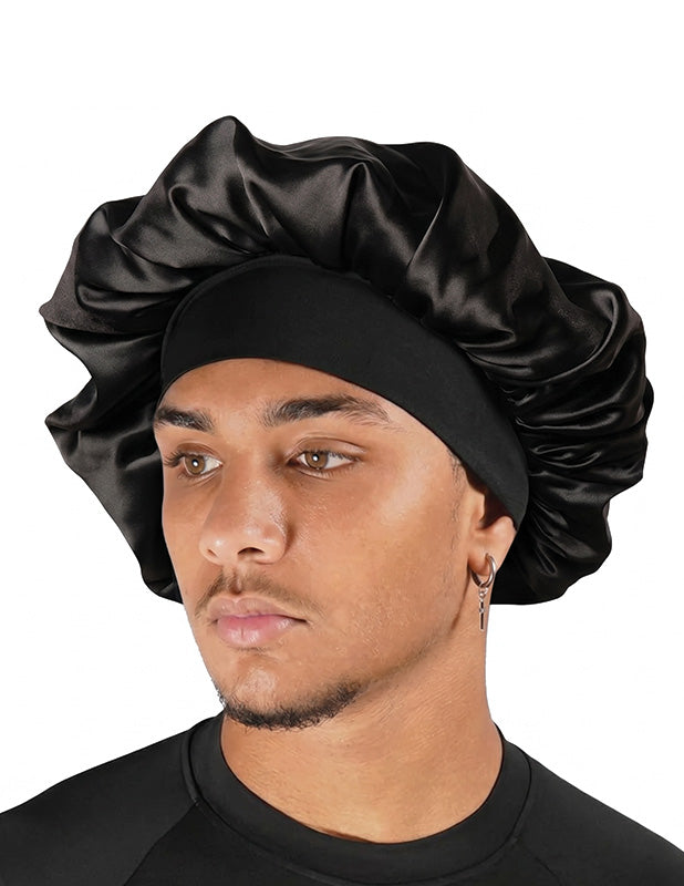 Rewahard Wide Edge Black Silky Satin Bonnet
