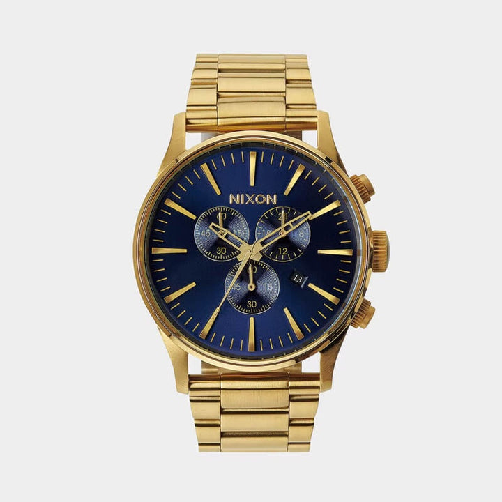 NIXON - 42 mm Sentry Chrono Watch - Gold/Blue