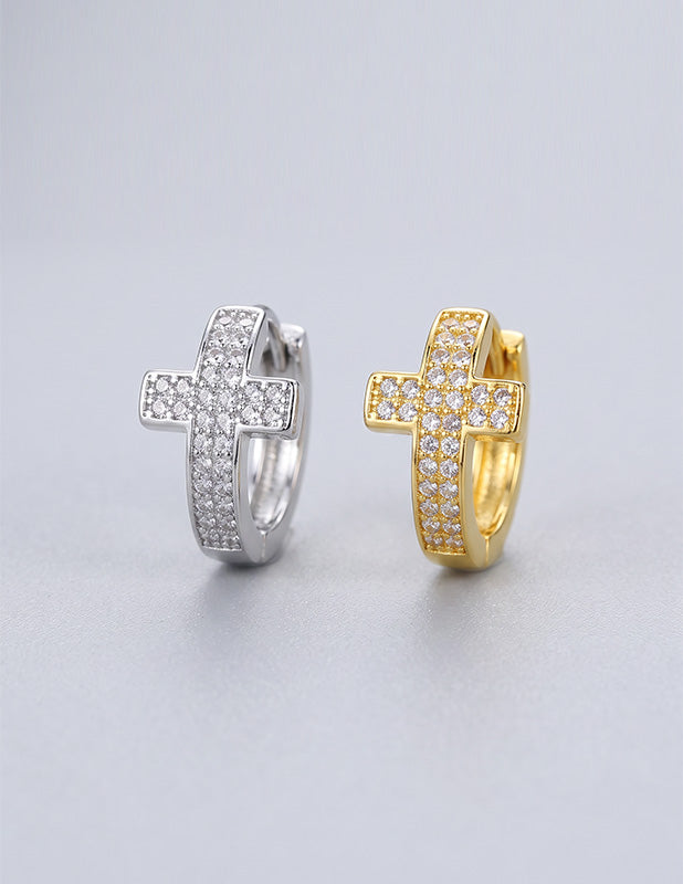 Rewahard - Iced Cross Huggie Earring