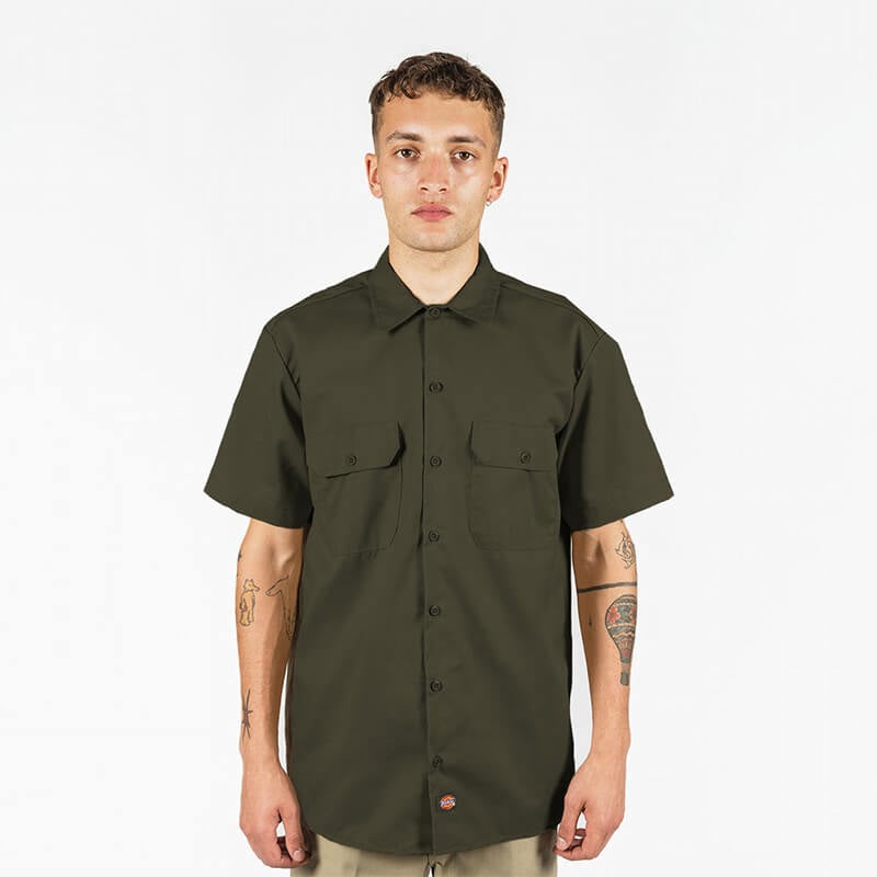 DICKIES –1574 SHORT SLEEVE WORK SHIRT - OLIVE GREEN