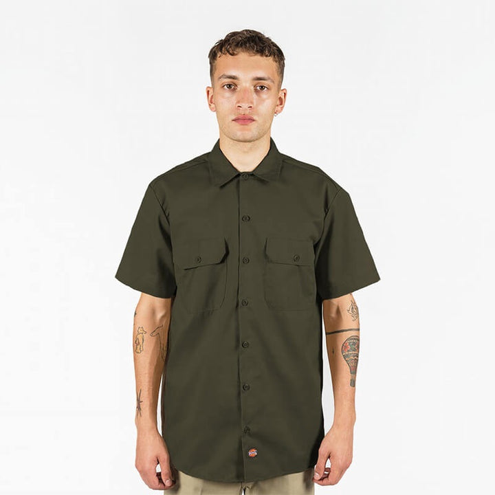 DICKIES –1574 SHORT SLEEVE WORK SHIRT - OLIVE GREEN