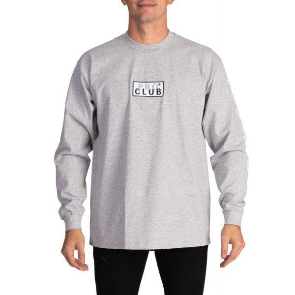 Pro Club Embroidered Box Logo Long Sleeve Heavyweight -  GRAY