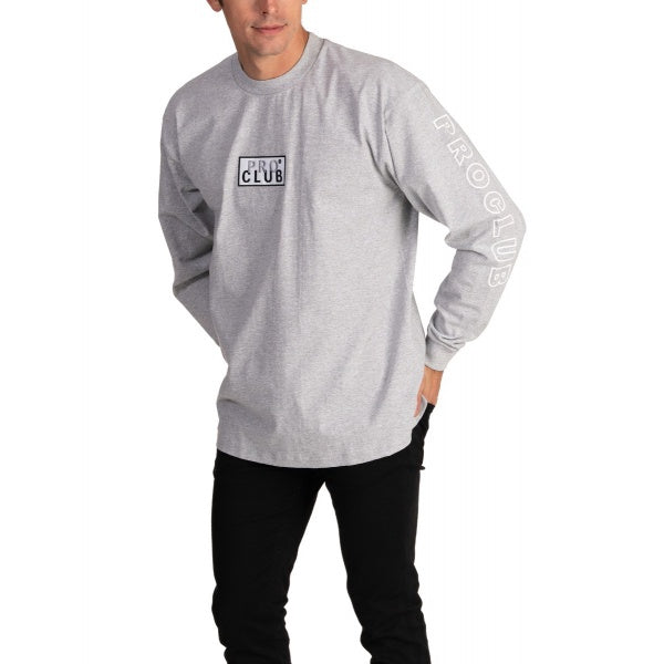 Pro Club Embroidered Box Logo Long Sleeve Heavyweight -  GRAY