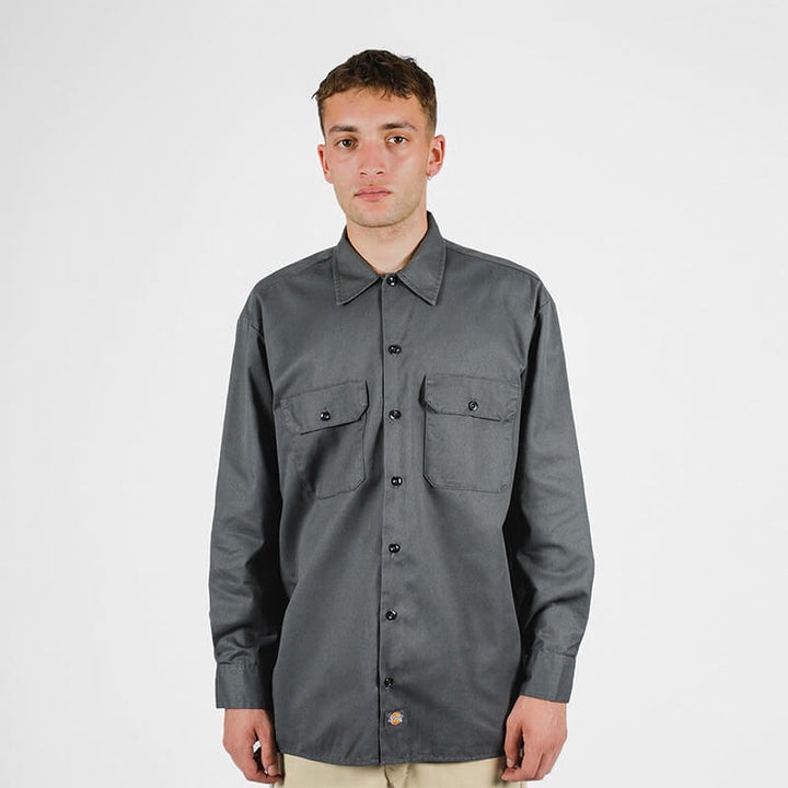 DICKIES –574 LONG SLEEVE WORK SHIRT - CHARCOAL