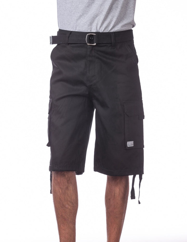 Pro Club Twill Cargo Shorts with Belt - BLACK