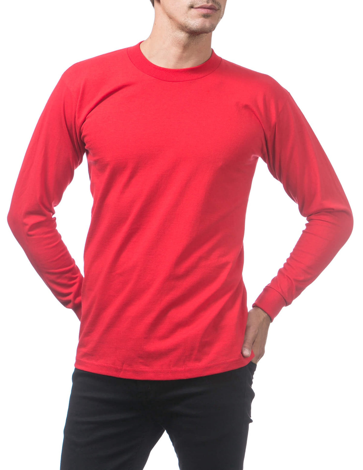 Pro Club Heavyweight Cotton Long Sleeve Crew Neck - RED