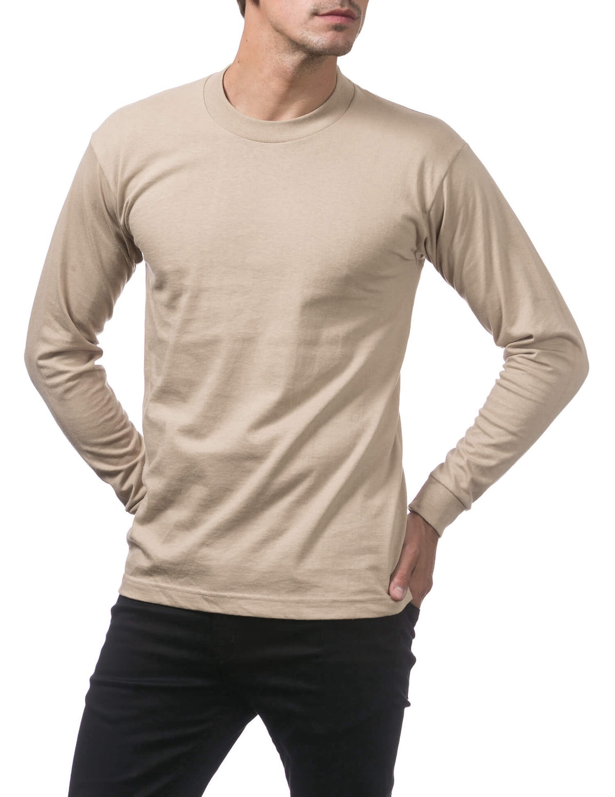 Pro Club Heavyweight Cotton Long Sleeve Crew Neck - KHAKI