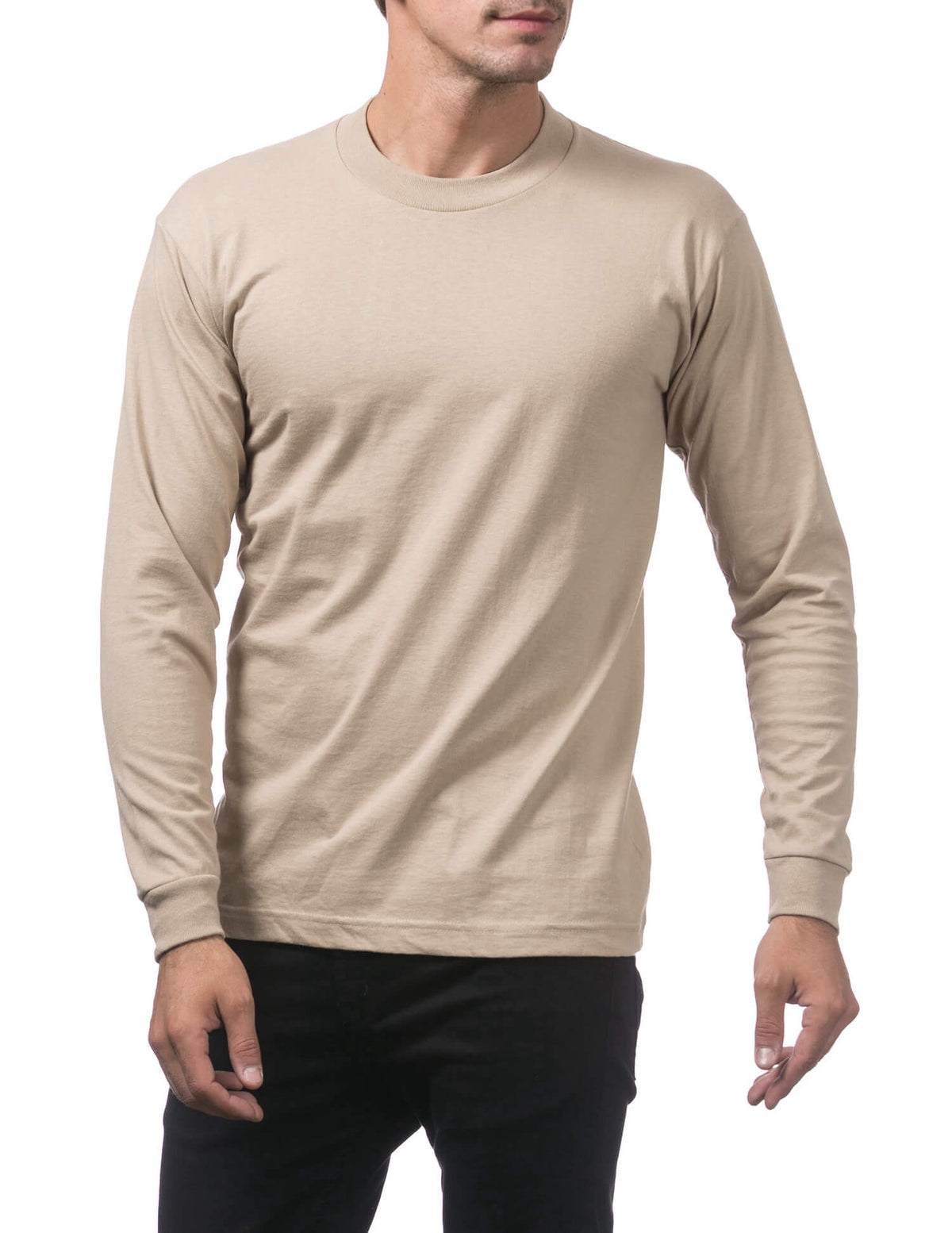 Pro Club Heavyweight Cotton Long Sleeve Crew Neck - KHAKI