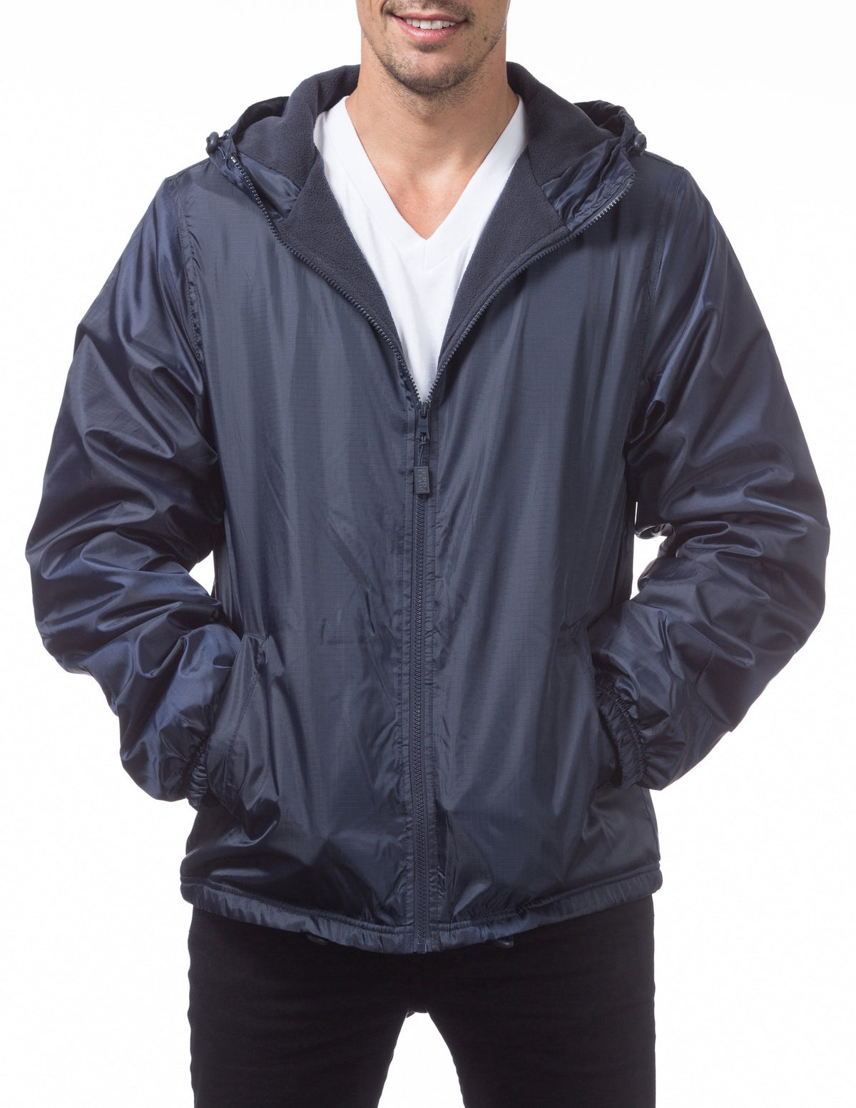 Pro Club Fleece Lined Windbreaker Jacket - NAVY