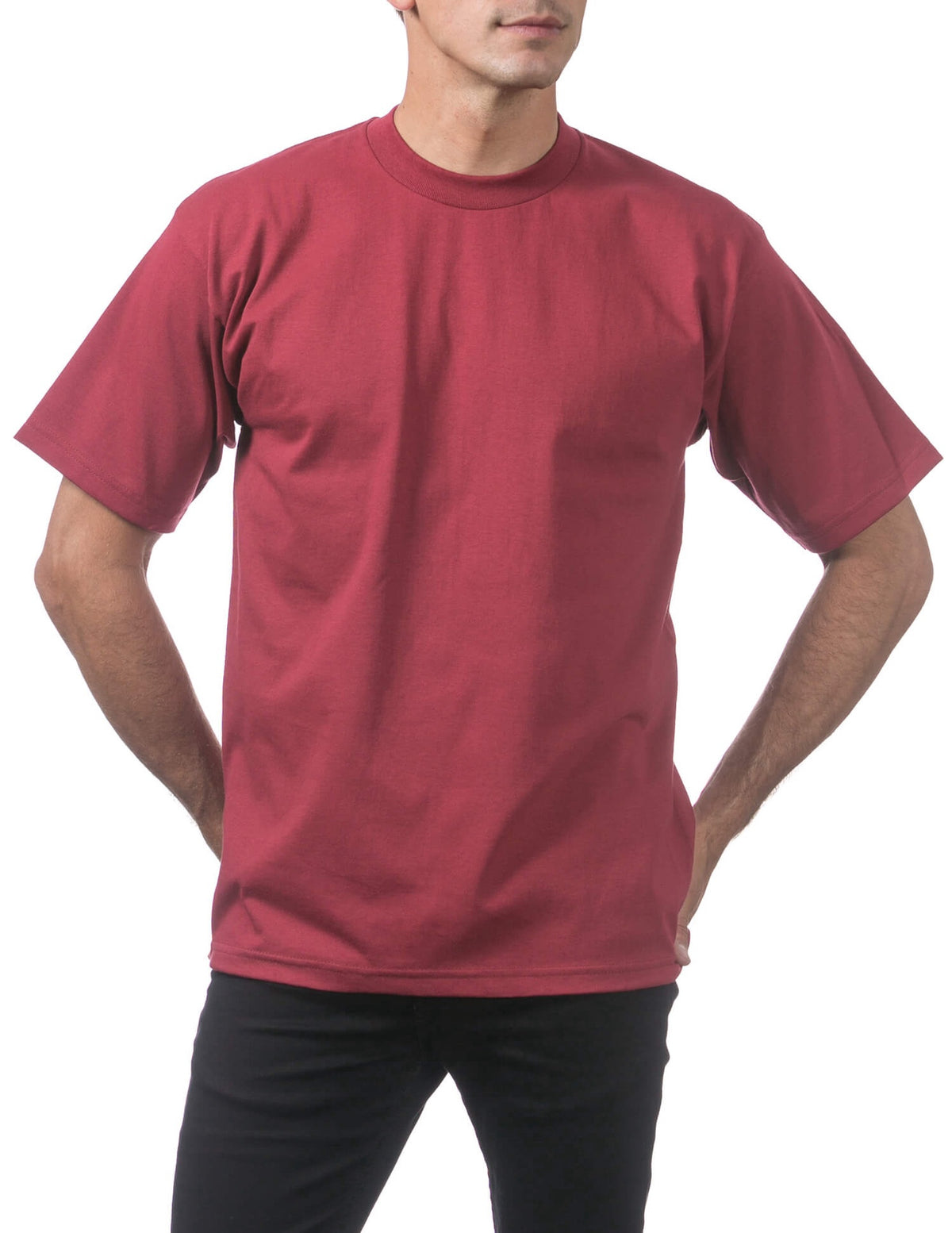 Pro Club Men's Heavyweight Short Sleeve Tee - BURGUNDY