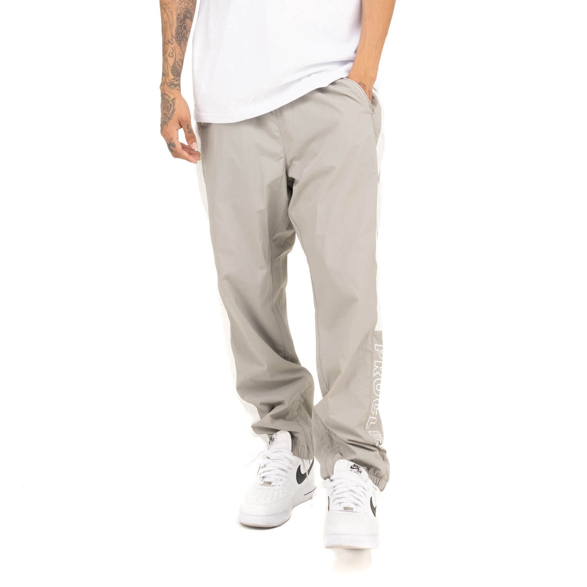 Pro Club Full Court Windbreaker Pants - Gray/White
