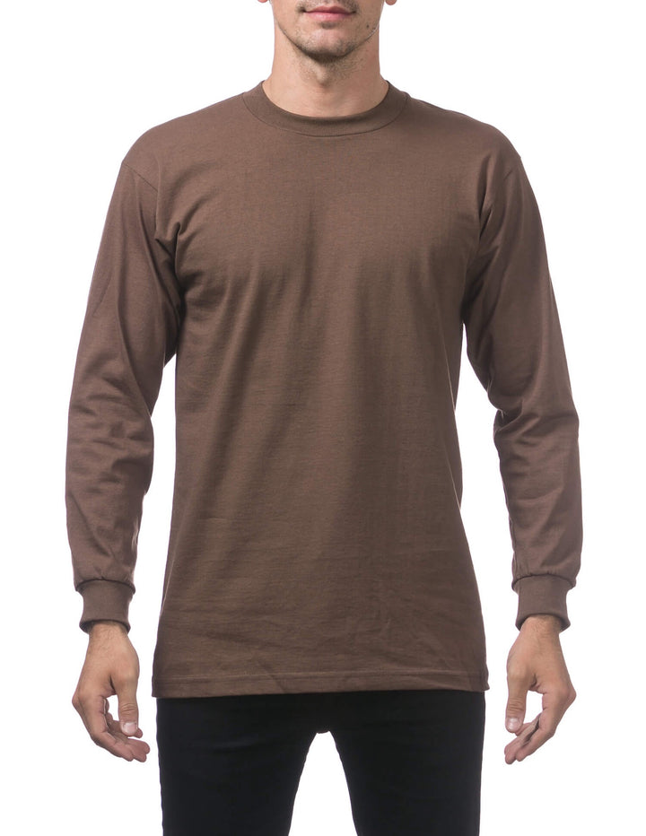 Pro Club Heavyweight Cotton Long Sleeve Crew Neck - BROWN
