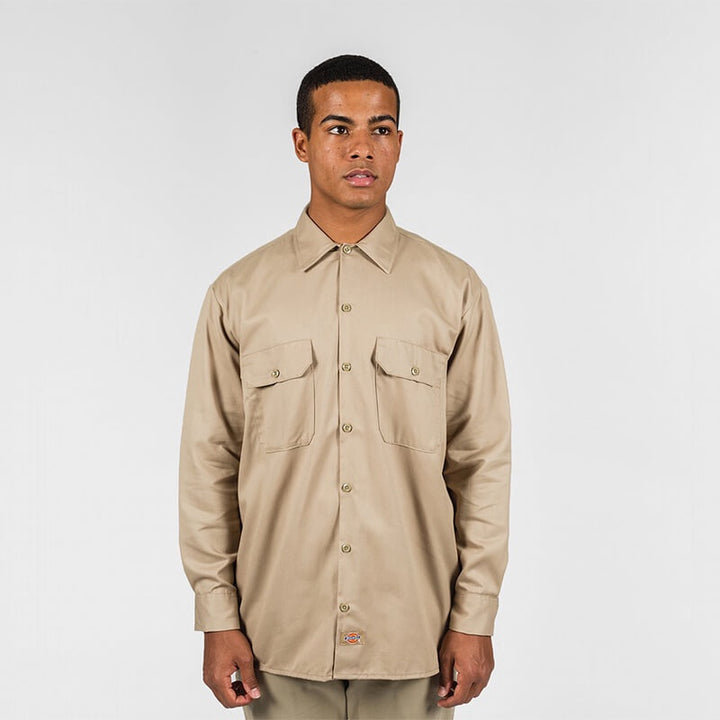DICKIES –574 LONG SLEEVE WORK SHIRT - KHAKI