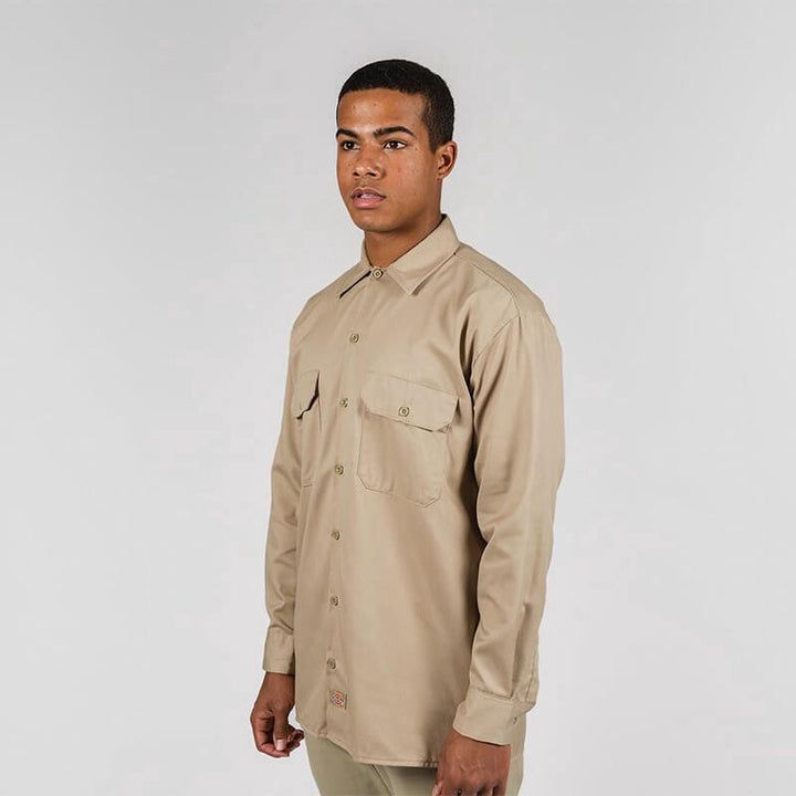 DICKIES –574 LONG SLEEVE WORK SHIRT - KHAKI