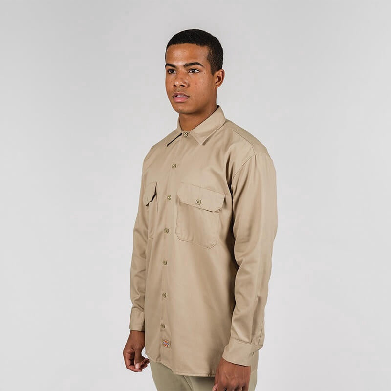 DICKIES –574 LONG SLEEVE WORK SHIRT - KHAKI
