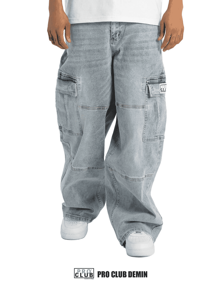 Pro Club Baggy Denim Cargo - Light Stonewash