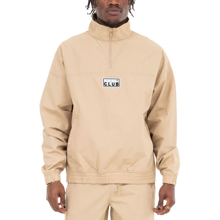 Pro Club Men's Comfort Cotton/Nylon Half Zip Track Jacket - KHAKI