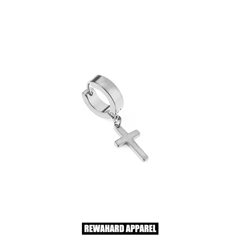 Coated Metal Surgical Steel Thick Cross Huggie Earrings