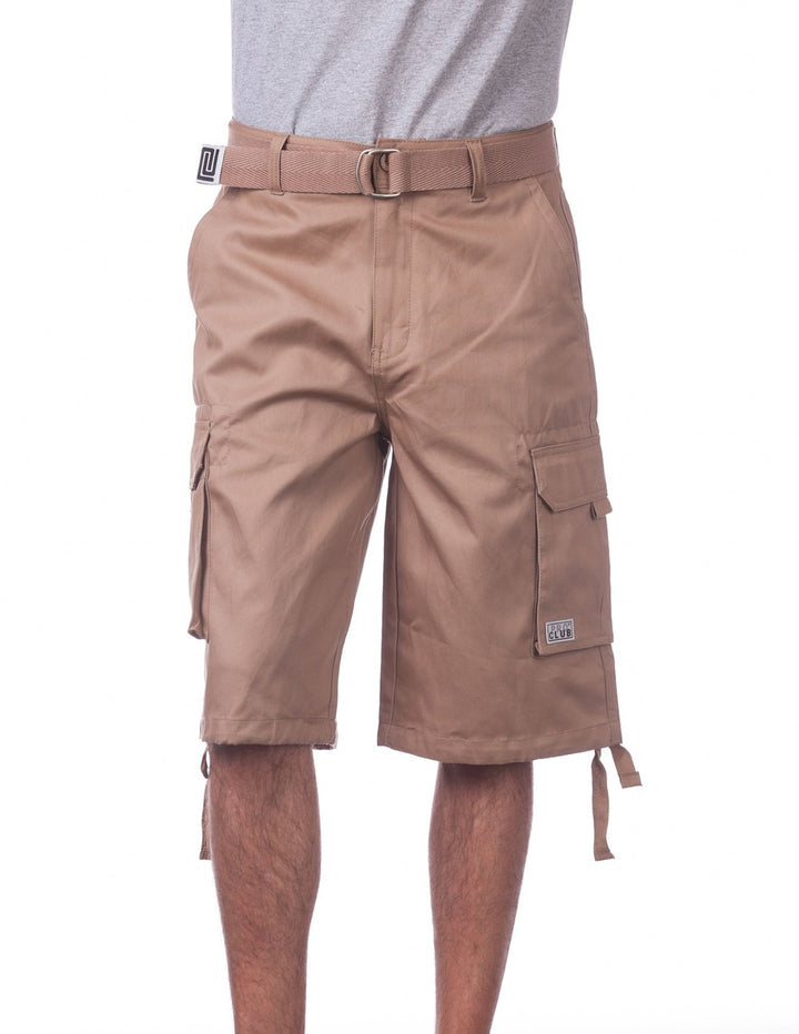 Pro Club Twill Cargo Shorts with Belt - KHAKI