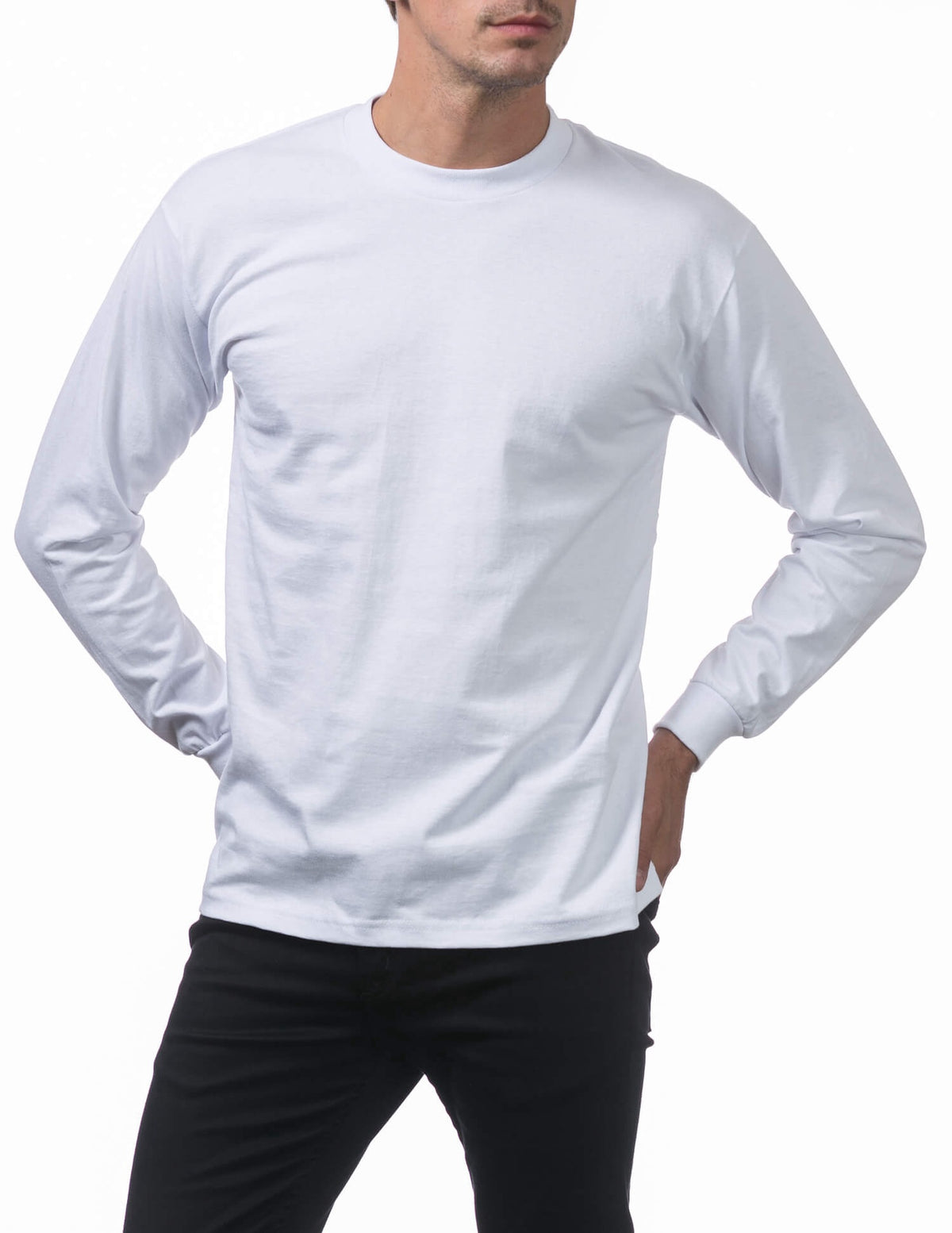 Pro Club Heavyweight Cotton Long Sleeve Crew Neck - WHITE