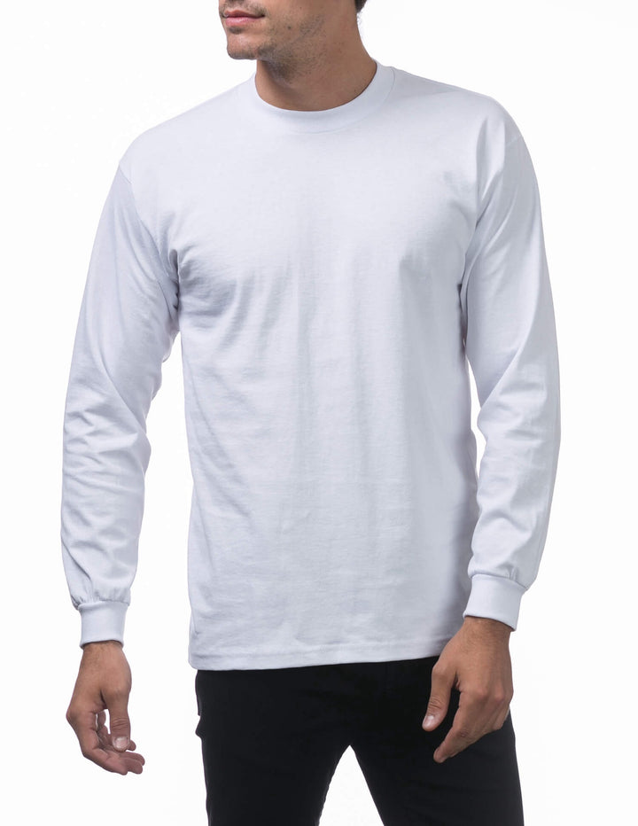 Pro Club Heavyweight Cotton Long Sleeve Crew Neck - WHITE
